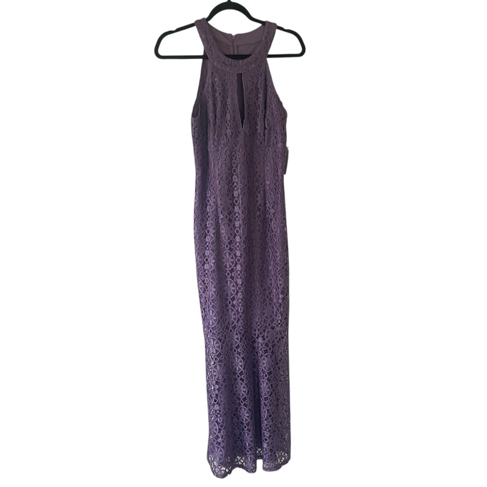 NWT En Focus Studio purple floral lace maxi length dress size 10